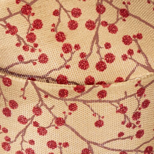 Dekoband Stoff Zweige mit roten Glitterbeeren 40mm 15m Beige | Floristik24.at