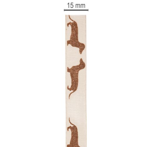 Geschenkband Dackelmotiv Creme Braun 15mm x 18m Aus Polyester für Innenbereich | Floristik24.at