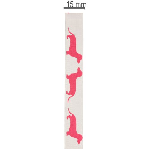 Dekoband mit Dackelmotiv aus Polyester 15mm Weiß Rosa 18m | Floristik24.at