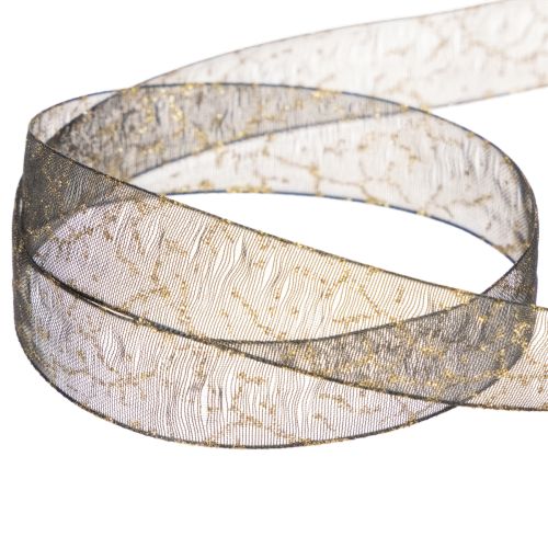 Dekoband Transparent Organzaband Schwarz Gold 15mm 20m für Tisch- und Geschenkdekoration | Floristik24.at