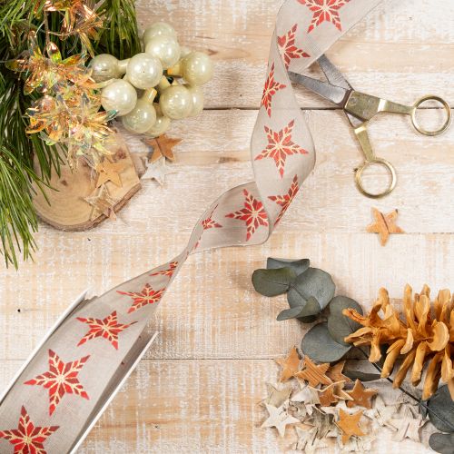 Dekoband Baumwolle mit roten Sternen 40mm 15m für Weihnachten | Floristik24.at
