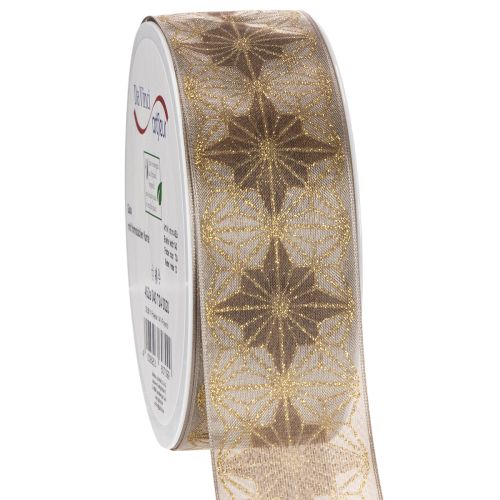 Dekoband mit Sternen 40mm 20m Gold-Braun | Floristik24.at