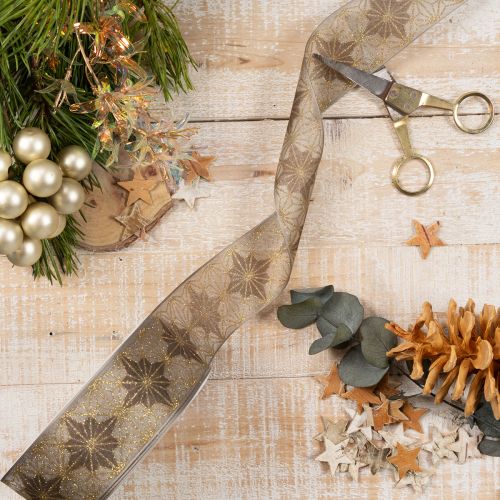 Dekoband mit Sternen 40mm 20m Gold-Braun | Floristik24.at