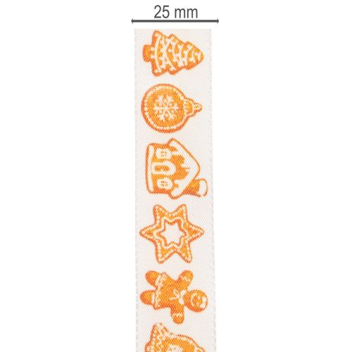 Geschenkband mit Lebkuchenfiguren aus Polyester, 25 mm x 18 m, Weiß-Orange | Floristik24.at