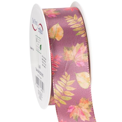 Dekoband aus Polyester mit Herbstlaub-Motiv 40 mm x 15 m Lila