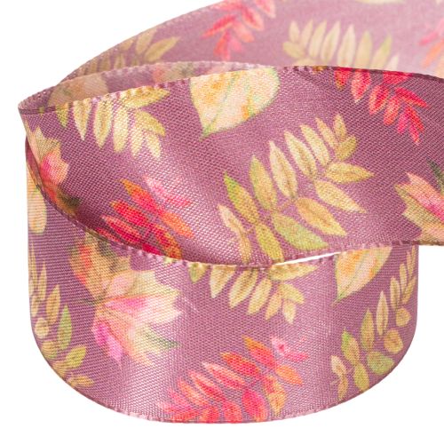 Dekoband aus Polyester mit Herbstlaub-Motiv 40 mm x 15 m Lila | Floristik24.at