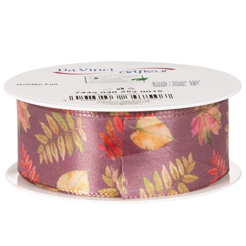 Dekoband aus Polyester mit Herbstlaub-Motiv 40 mm x 15 m Lila | Floristik24.at