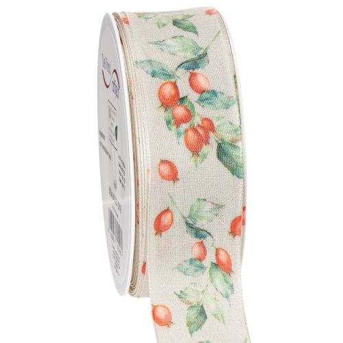 Geschenkband aus Polyester mit Hagebutten-Motiv 40 mm x 18 m