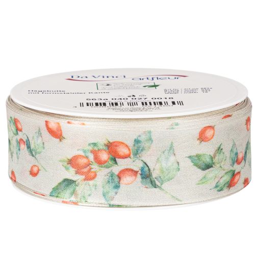 Geschenkband aus Polyester mit Hagebutten-Motiv 40 mm x 18 m | Floristik24.at
