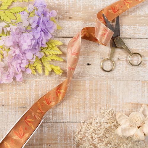 Geschenkband aus Kunstseide mit Blättermotiv 25mm 18m in Herbstfarben | Floristik24.at