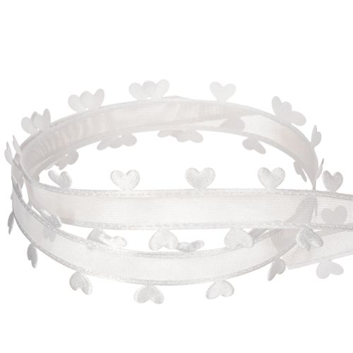 Dekoband aus Polyester Weiß mit Herzmotiv 20mm x 15m für kreative Dekoration und Geschenkverpackungen | Floristik24.at