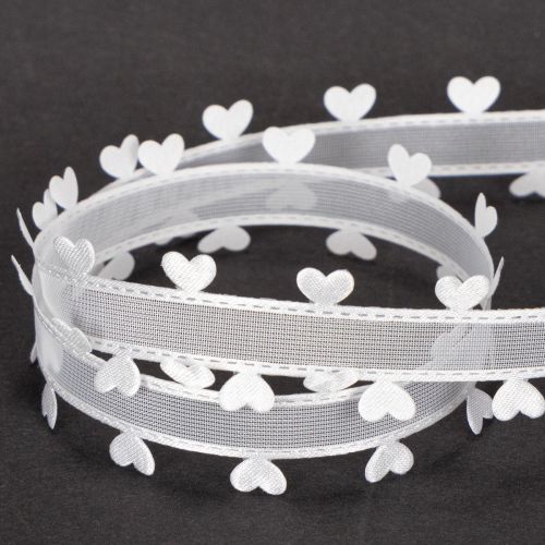 Dekoband aus Polyester Weiß mit Herzmotiv 20mm x 15m für kreative Dekoration und Geschenkverpackungen | Floristik24.at