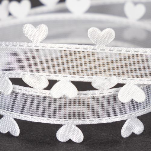 Dekoband aus Polyester Weiß mit Herzmotiv 20mm x 15m für kreative Dekoration und Geschenkverpackungen | Floristik24.at