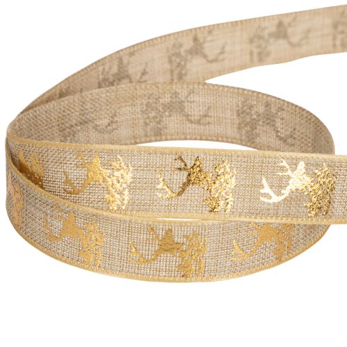 Dekoband aus Polyester mit Hirschmotiv 15mm x 15m in Braun und Gold für Innen | Floristik24.at