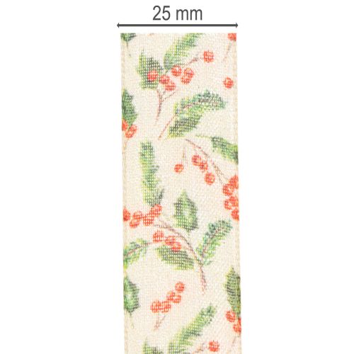 Dekoband Polyester Stechpalmen Beige Grün Rot 25mm 18m Innenbereich | Floristik24.at