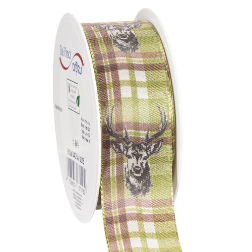 Dekoband Stoff Hirschmotiv Karomuster Grün Braun Beige 40mm 15m bestellen | Floristik24.at