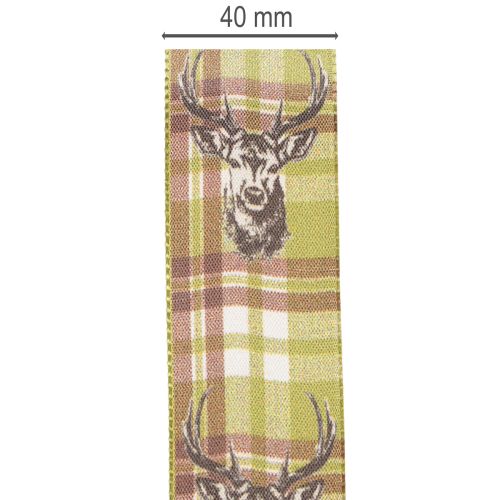 Dekoband Stoff Hirschmotiv Karomuster Grün Braun Beige 40mm 15m | Floristik24.at