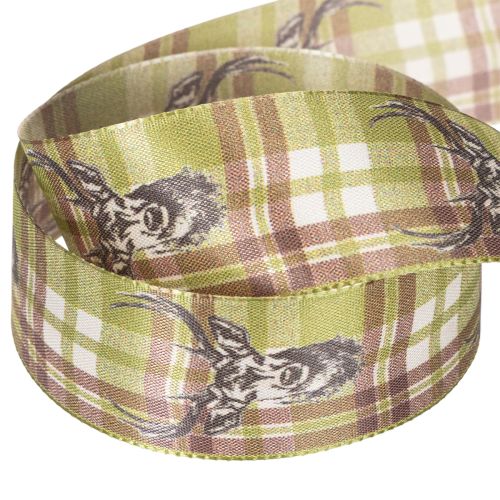 Dekoband Stoff Hirschmotiv Karomuster Grün Braun Beige 40mm 15m | Floristik24.at