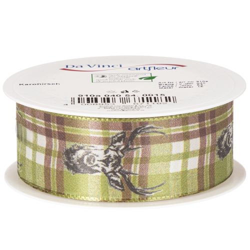 Dekoband Stoff Hirschmotiv Karomuster Grün Braun Beige 40mm 15m | Floristik24.at