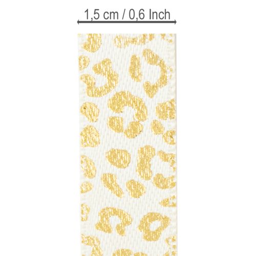 Artikel Band Leopard Print Seidenband Creme Gold 15mm 18m