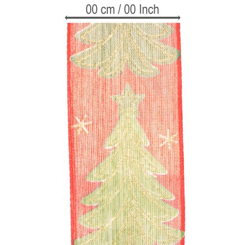 Geschenkband Stoff Tannenbaum Sterne 40mm 15m Rot Grün Gold | Floristik24.at