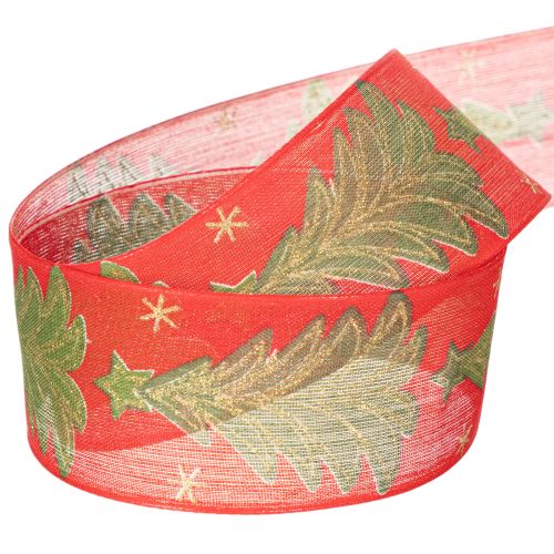 Geschenkband Stoff Tannenbaum Sterne 40mm 15m Rot Grün Gold | Floristik24.at