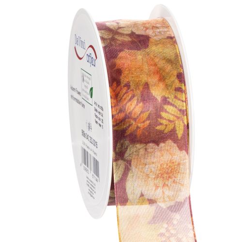 Organzaband mit floralem Muster 40mm 15m Herbstfarben