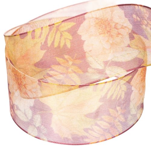 Organzaband mit floralem Muster 40mm 15m Herbstfarben | Floristik24.at