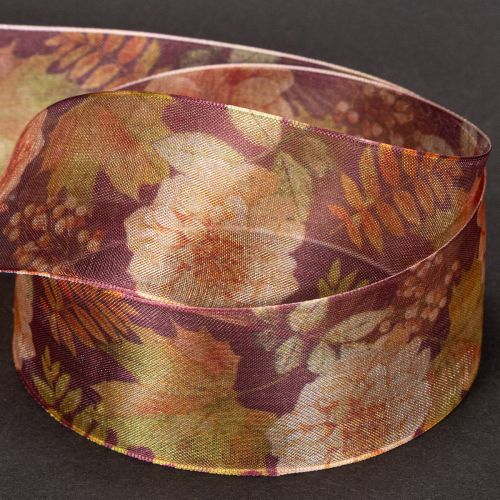 Organzaband mit floralem Muster 40mm 15m Herbstfarben | Floristik24.at