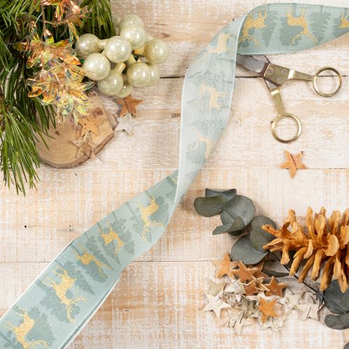 Geschenkband aus Polyester mit Rentier- und Tannenbaum-Motiv 40mm x 18m | Floristik24.at