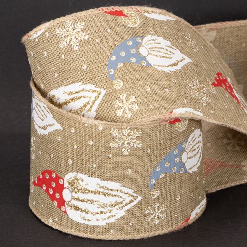 Dekoband Jute-Optik Weihnachtswichtel 60mm 10m Braun | Floristik24.at