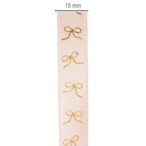 Geschenkband 15mm x 18m aus Polyester mit goldenen Schleifen in Rosa für dekorative Anwendungen | Floristik24.at