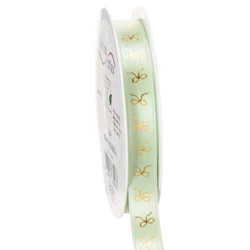 Dekoband aus Polyester mintgrün mit goldenen Schleifen 15mm 18m