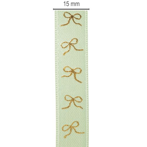 Dekoband aus Polyester mintgrün mit goldenen Schleifen 15mm 18m | Floristik24.at