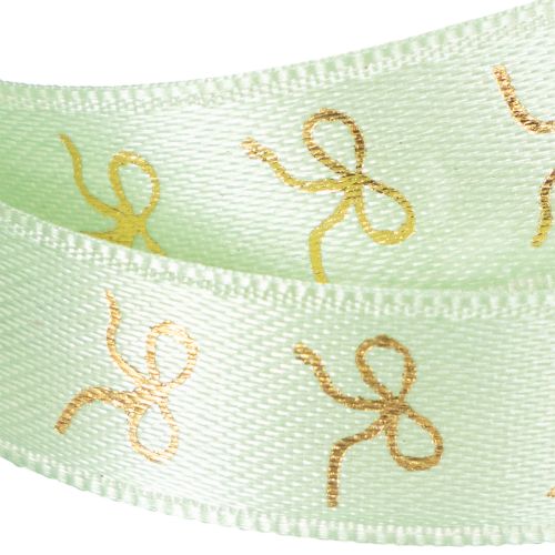 Dekoband aus Polyester mintgrün mit goldenen Schleifen 15mm 18m | Floristik24.at