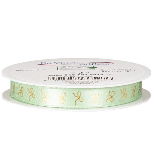 Dekoband aus Polyester mintgrün mit goldenen Schleifen 15mm 18m | Floristik24.at
