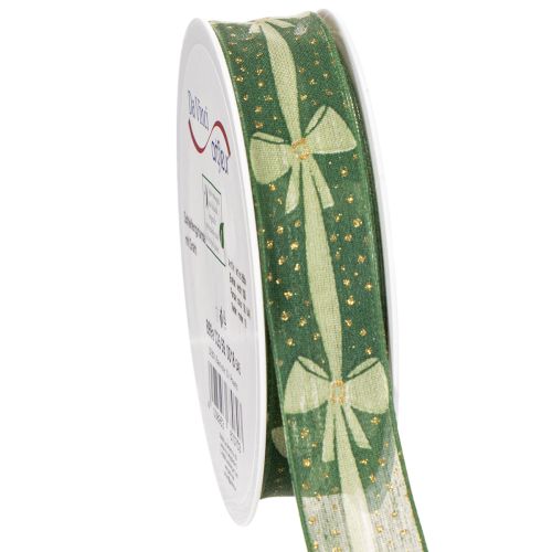 Geschenkband aus Stoff mit Schleifenmotiv Grün 25mm x 18m