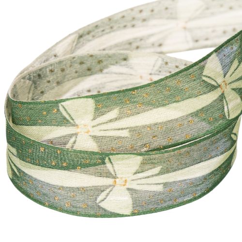 Geschenkband aus Stoff mit Schleifenmotiv Grün 25mm x 18m | Floristik24.at