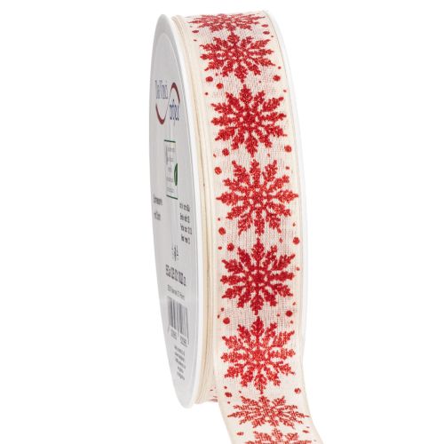 Dekoband Schneeflocken Baumwollmix 25mm 20m Weiß Rot Geschenkdekoration