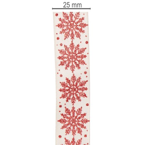 Dekoband Schneeflocken Baumwollmix 25mm 20m Weiß Rot Geschenkdekoration | Floristik24.at