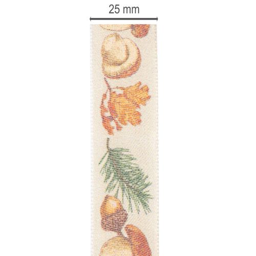 Dekoband mit Pilzen, Herbstlaub und Tannenzweigen 25mm x 18m beige | Floristik24.at