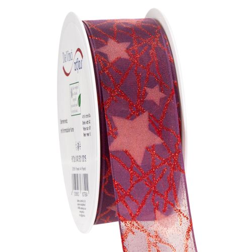 Organzaband mit Sternenmuster lila-rot 40mm x 15m für Weihnachtsdeko | Floristik24.at