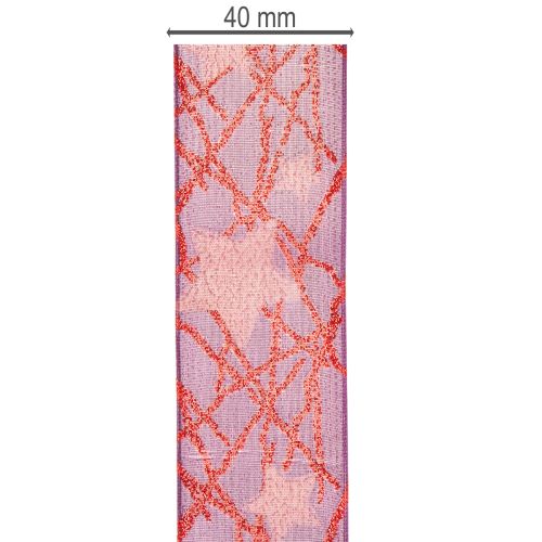 Organzaband mit Sternenmuster lila-rot 40mm x 15m für Weihnachtsdeko | Floristik24.at
