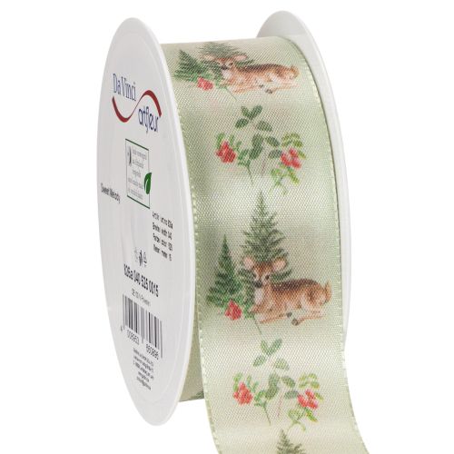 Dekoband mit Reh-Motiv 40mm 15m Waldszene Rot-Grün