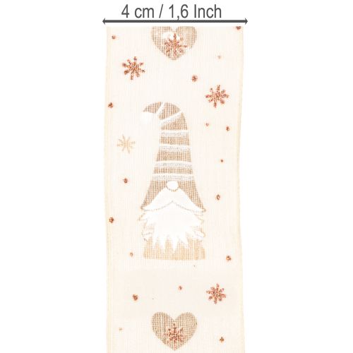 Dekoband aus Stoff mit Wichteln und Herzen 40 mm x 15 m Beige | Floristik24.at