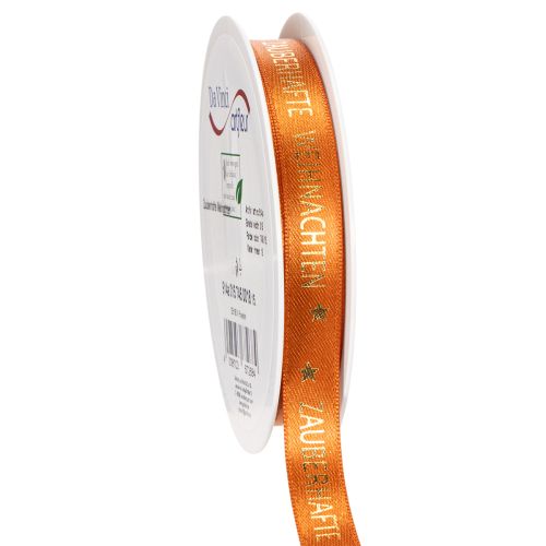 Geschenkband Stoff Orange mit Goldschrift Weihnachten 15mm x 18m
