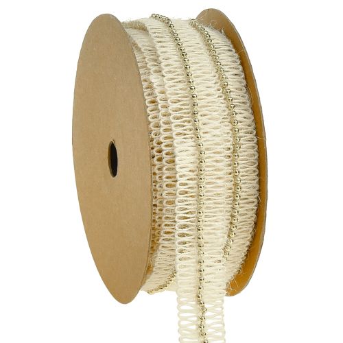 Juteband Band mit goldenen Perlen Jute Creme 17mm 10m