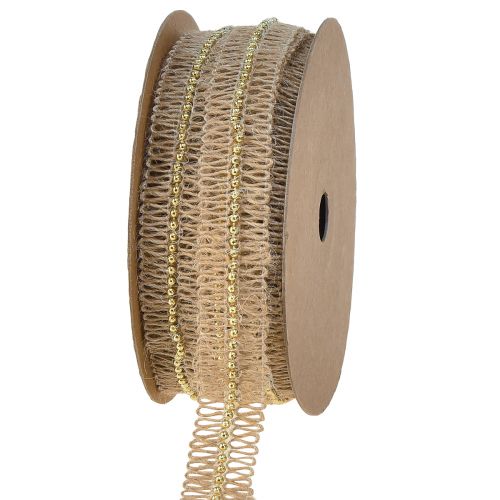 Artikel Juteband Dekoband mit goldenen Perlen Jute 17mm 10m