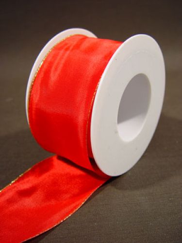 Floristik24 Geschenkband mit goldener Kante, 6,0cm 25m rot
