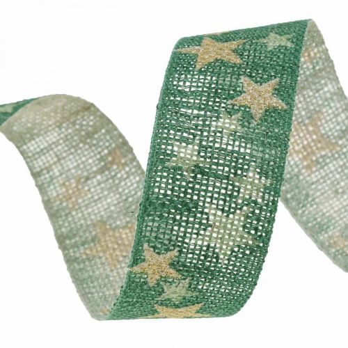 Floristik24 Geschenkband Schleifenband mit Sternen Grün Gold 25mm 15m